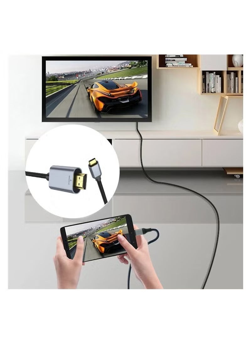 ماركة غير محددة - كابل جديد من منفذ USB C لمنفذ HDMI للأجهزة بمنفذ ثاندربولت 3 وHDMI وجودة 4K وتردد 60 هرتز بدقة فائقة الوضوح بغلاف من الألومنيوم متوافق مع أجهزة ماك بوك برو M2 إصدار 2022 - Image 1