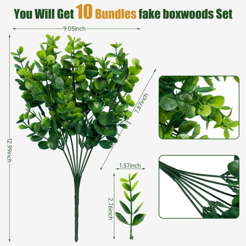 Lnoicy Artificial Greenery Plants Outdoor UV Resistant Fake Plants Boxwood Shrubs Grass,10 Bundles for Farmhouse Home Garden Office Patio Backyard Wedding and Indoor Outdoor Decoration - Image 2