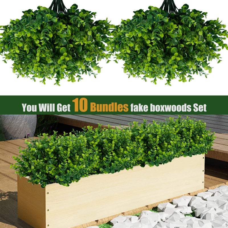 Lnoicy Artificial Greenery Plants Outdoor UV Resistant Fake Plants Boxwood Shrubs Grass,10 Bundles for Farmhouse Home Garden Office Patio Backyard Wedding and Indoor Outdoor Decoration - Image 3