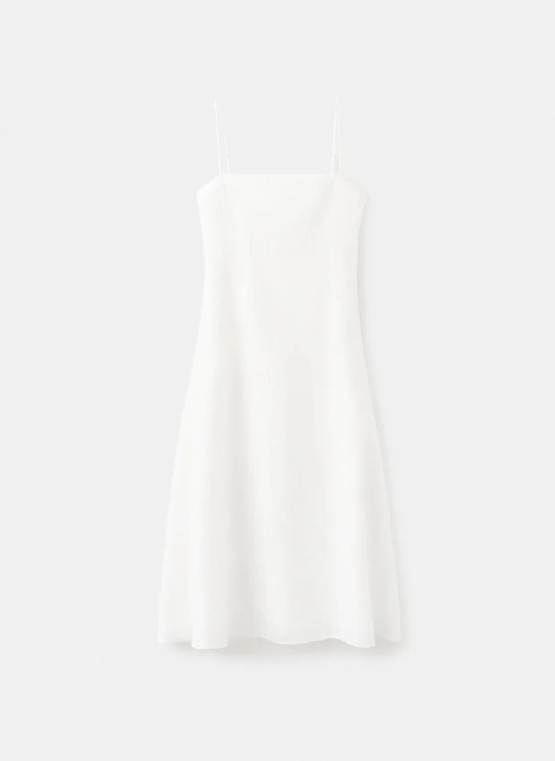 Mango white 100% Linen Dress With Stitching Detail for Women | Best Price UAE