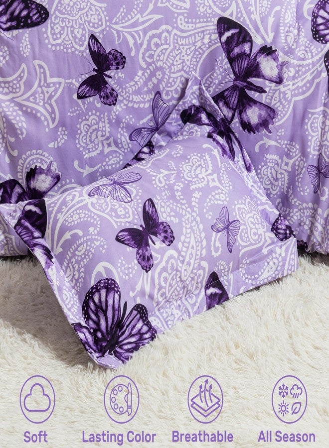 ARTALL Bed in A Bag Twin Size 5 Pieces, Purple Paisley Butterfly Bedding Comforter Set All Season Bed Set with 1 Comforter, 1 Pillow Sham, 1 Flat Sheet, 1 Fitted Sheet, 1 Pillowcase - Image 5