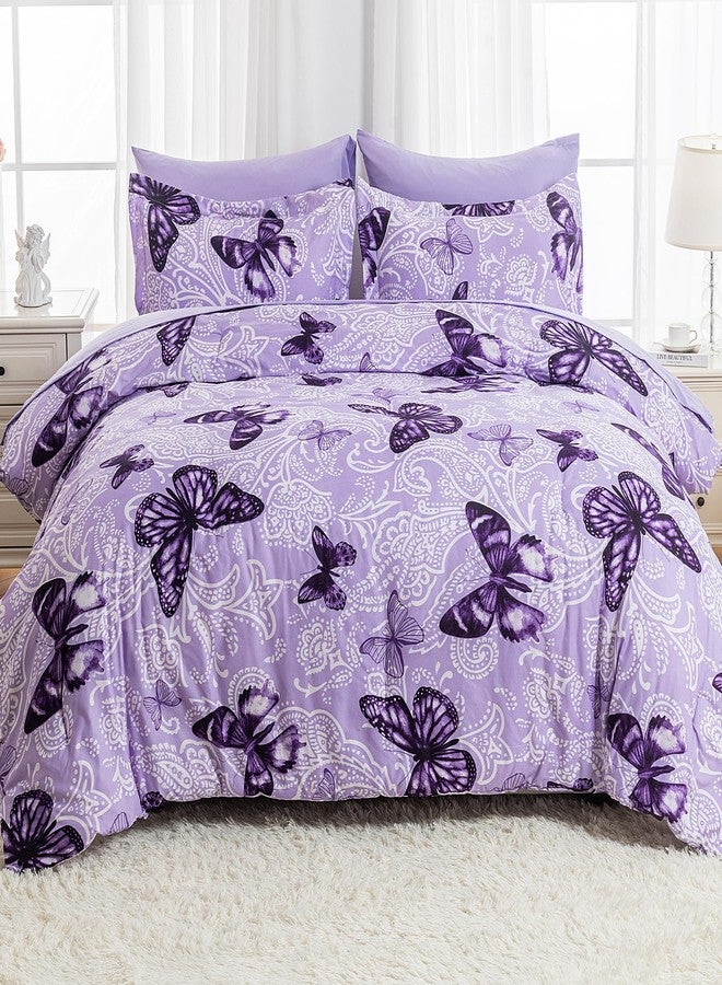 ARTALL Bed in A Bag Twin Size 5 Pieces, Purple Paisley Butterfly Bedding Comforter Set All Season Bed Set with 1 Comforter, 1 Pillow Sham, 1 Flat Sheet, 1 Fitted Sheet, 1 Pillowcase - Image 2
