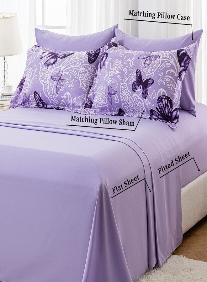 ARTALL Bed in A Bag Twin Size 5 Pieces, Purple Paisley Butterfly Bedding Comforter Set All Season Bed Set with 1 Comforter, 1 Pillow Sham, 1 Flat Sheet, 1 Fitted Sheet, 1 Pillowcase - Image 4