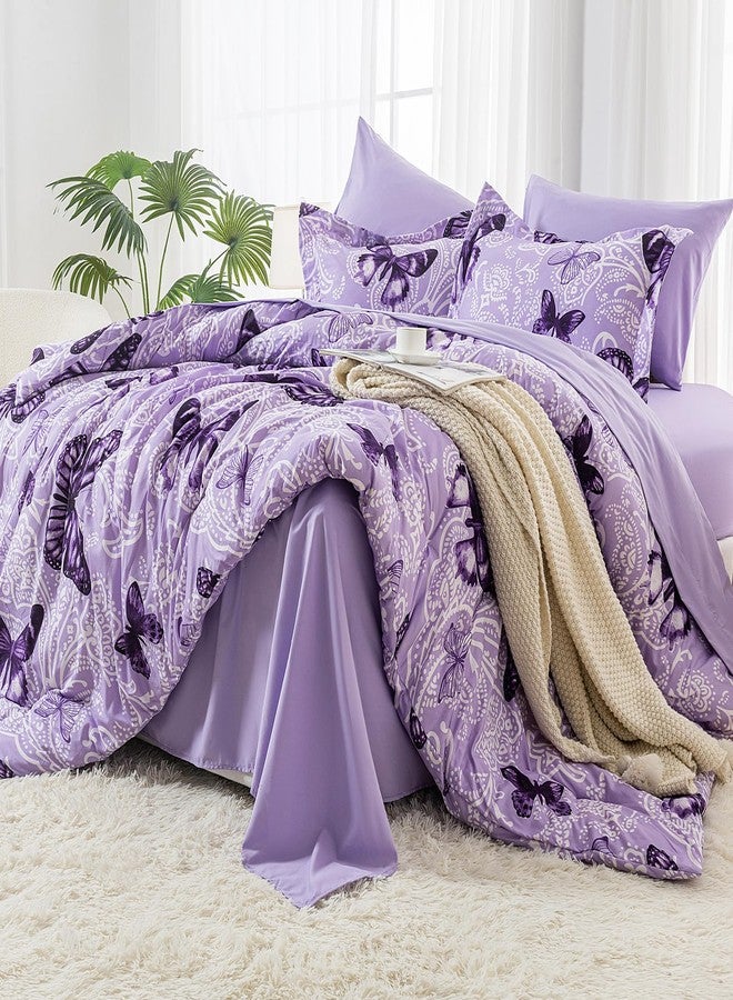 ARTALL Bed in A Bag Twin Size 5 Pieces, Purple Paisley Butterfly Bedding Comforter Set All Season Bed Set with 1 Comforter, 1 Pillow Sham, 1 Flat Sheet, 1 Fitted Sheet, 1 Pillowcase - Image 3