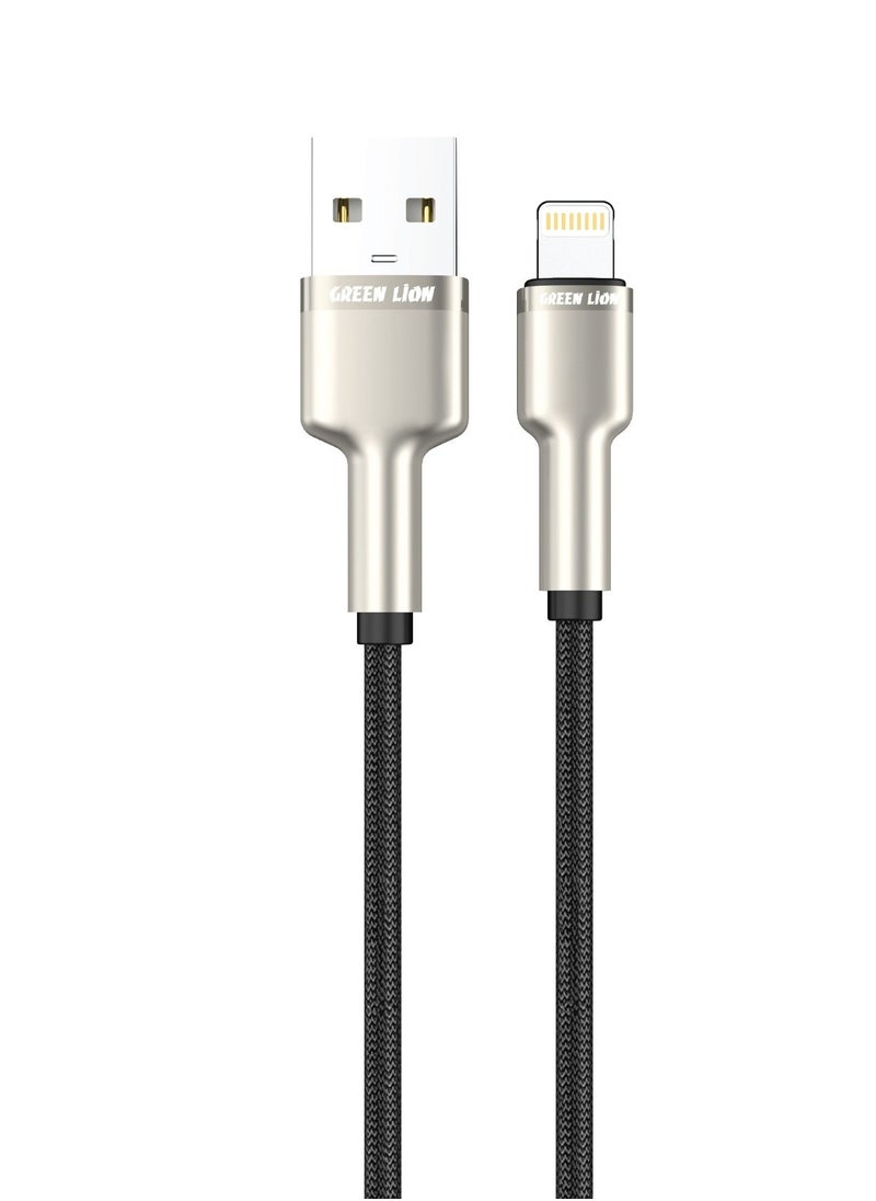 GREEN LION USB-A to Lightning Braided Cable / LED Indicator / Charge & Sync / High Transfer Speed / Wide Compatible / Secure and Safe / 1 Meter Length / 1000 Bends - Black  - Image 1
