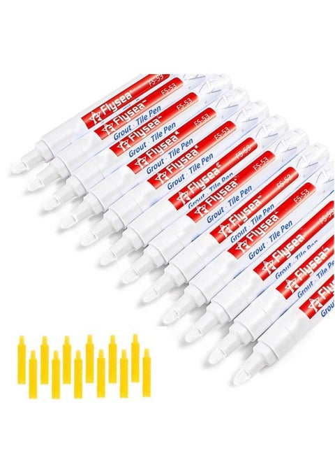 12 Pack Grout Pen Push Type Water Based Tile Marker Replaceable Nib Repair Pens for Bathroom Kitchen Parlor Bedroom Balcony Wall Ceramic Tile and Floor Color Restore White