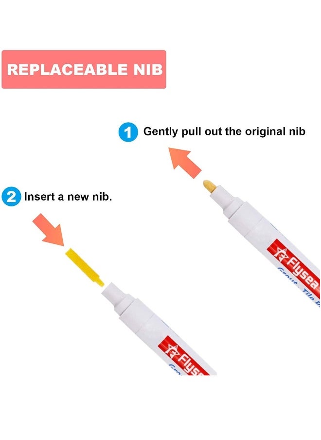 Generic - 12 Pack Grout Pen Push Type Water Based Tile Marker Replaceable Nib Repair Pens for Bathroom Kitchen Parlor Bedroom Balcony Wall Ceramic Tile and Floor Color Restore White - Image 1