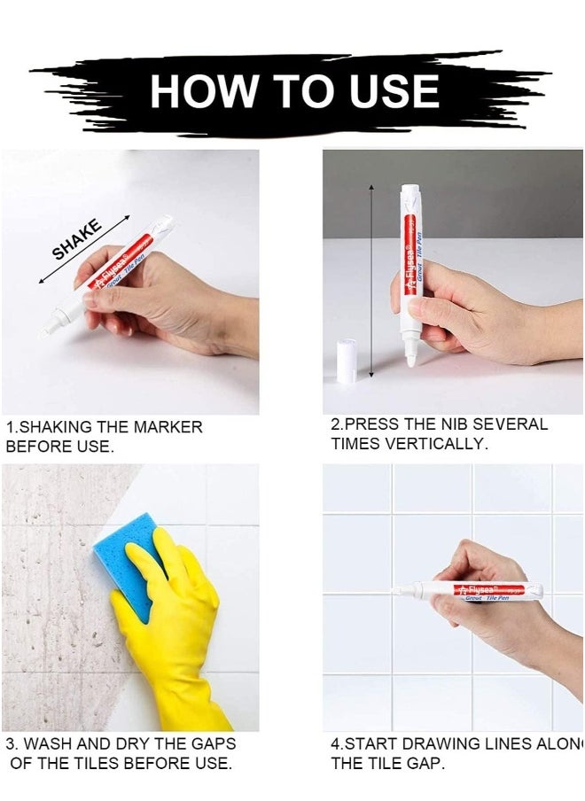 Generic - 12 Pack Grout Pen Push Type Water Based Tile Marker Replaceable Nib Repair Pens for Bathroom Kitchen Parlor Bedroom Balcony Wall Ceramic Tile and Floor Color Restore White - Image 1
