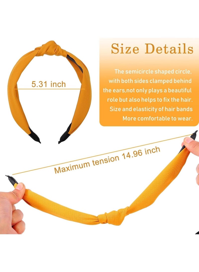 5-Pack Knotted Headbands for Women, Wide Non-Slip Top Knot Hairbands, Fashion Soft Fabric Hair Accessories for Daily Wear, Sports, Yoga, and Parties (Black, White, Yellow, Red, Pink) - Image 2