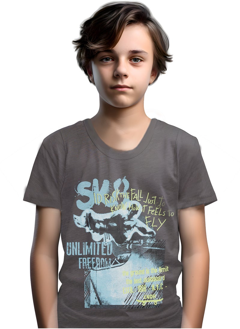 CANADA HOUSE Soft and Comfortable Ash Grey 100% Organic Cotton T-shirt for Boys  - Image 3