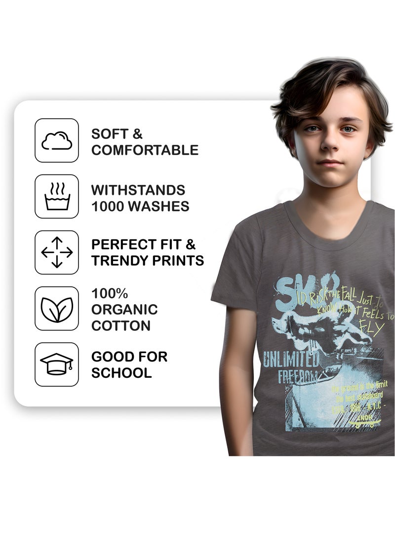 CANADA HOUSE Soft and Comfortable Ash Grey 100% Organic Cotton T-shirt for Boys  - Image 4