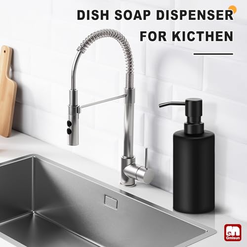 GM GMISUN GMISUN Black Soap Dispenser, Hand Soap Dispenser for Bathroom, Dish Dispenser for Kitchen, 12 fl oz/350ml Glass Soap Bottle with Stainless Steel Pump, Modern Refillable Liquid Lotion Dispenser - Image 4