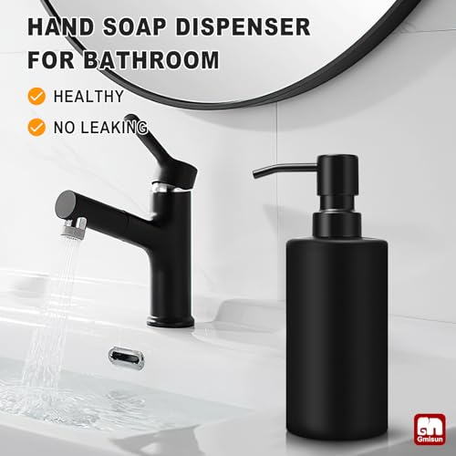 GM GMISUN GMISUN Black Soap Dispenser, Hand Soap Dispenser for Bathroom, Dish Dispenser for Kitchen, 12 fl oz/350ml Glass Soap Bottle with Stainless Steel Pump, Modern Refillable Liquid Lotion Dispenser - Image 5