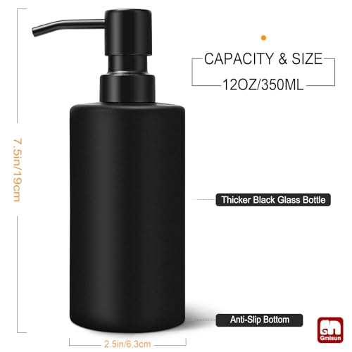 GM GMISUN GMISUN Black Soap Dispenser, Hand Soap Dispenser for Bathroom, Dish Dispenser for Kitchen, 12 fl oz/350ml Glass Soap Bottle with Stainless Steel Pump, Modern Refillable Liquid Lotion Dispenser - Image 2