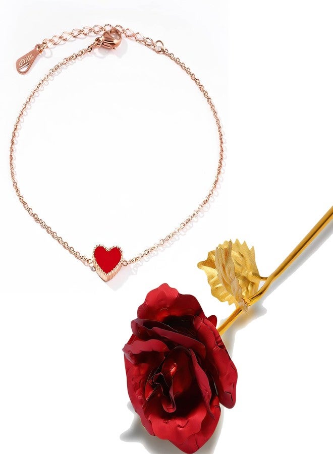 Thrillz Valentine Gift For Girlfriend Anklet For Women Rose Gold Plated Heart Anklet For Women Girls With Golden Flower Love Gifts Jewellery - Image 1