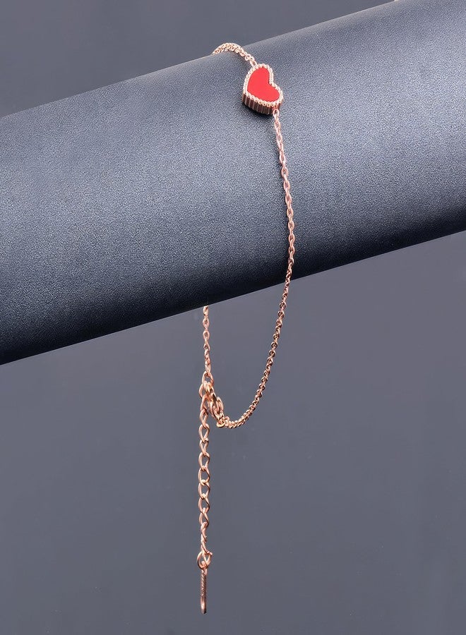Thrillz Valentine Gift For Girlfriend Anklet For Women Rose Gold Plated Heart Anklet For Women Girls With Golden Flower Love Gifts Jewellery - Image 2