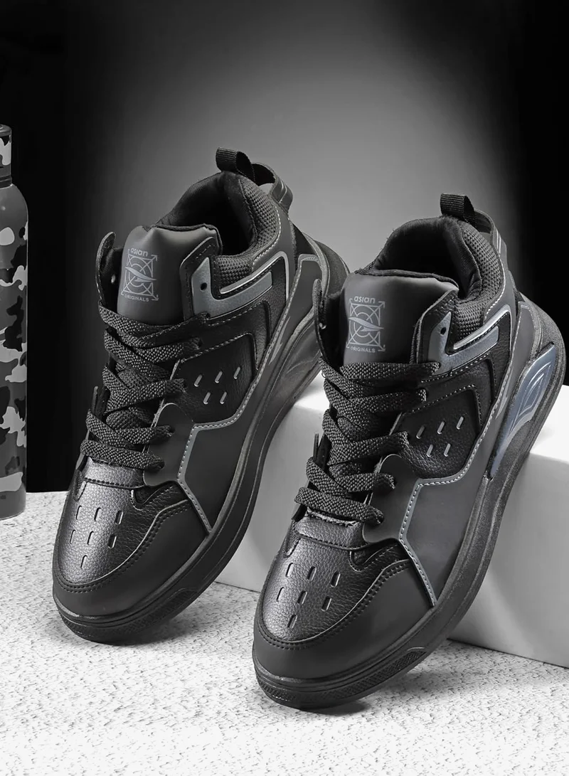Asian Black Synthetic Sneakers for Men and Boys