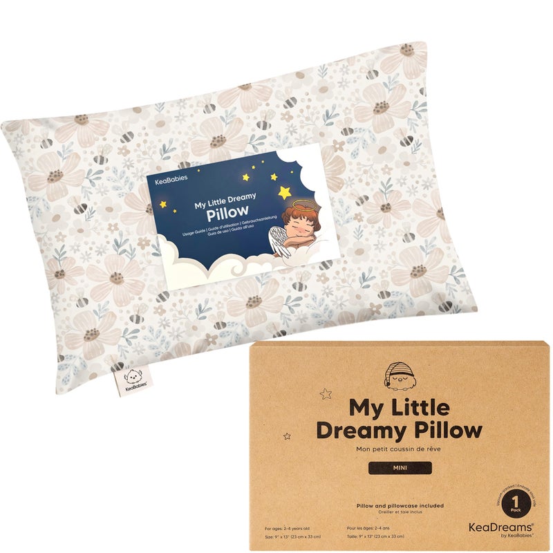 KeaBabies Mini Toddler Pillow with Pillowcase - 9x13 My Little Dreamy Travel Kids Pillow for Sleeping, Toddler Bed, Small, Tiny, Organic Cotton Pillowcase, Soft & Breathable, Kids 2-4 Years Old (Flora Vale) - Image 1