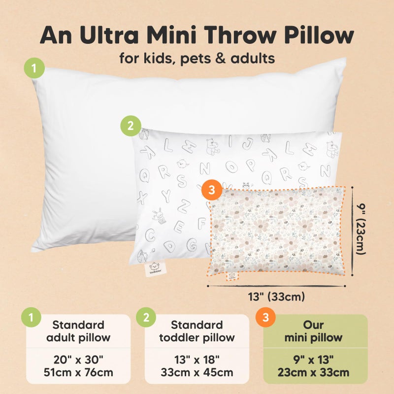 KeaBabies Mini Toddler Pillow with Pillowcase - 9x13 My Little Dreamy Travel Kids Pillow for Sleeping, Toddler Bed, Small, Tiny, Organic Cotton Pillowcase, Soft & Breathable, Kids 2-4 Years Old (Flora Vale) - Image 2