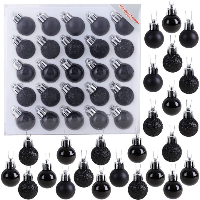 PACK OF 2525MM 25CM 1 MINI CHRISTMAS TREE BAUBLES SHINY MATTE GLITTER DECORATED BAUBLES BLACK