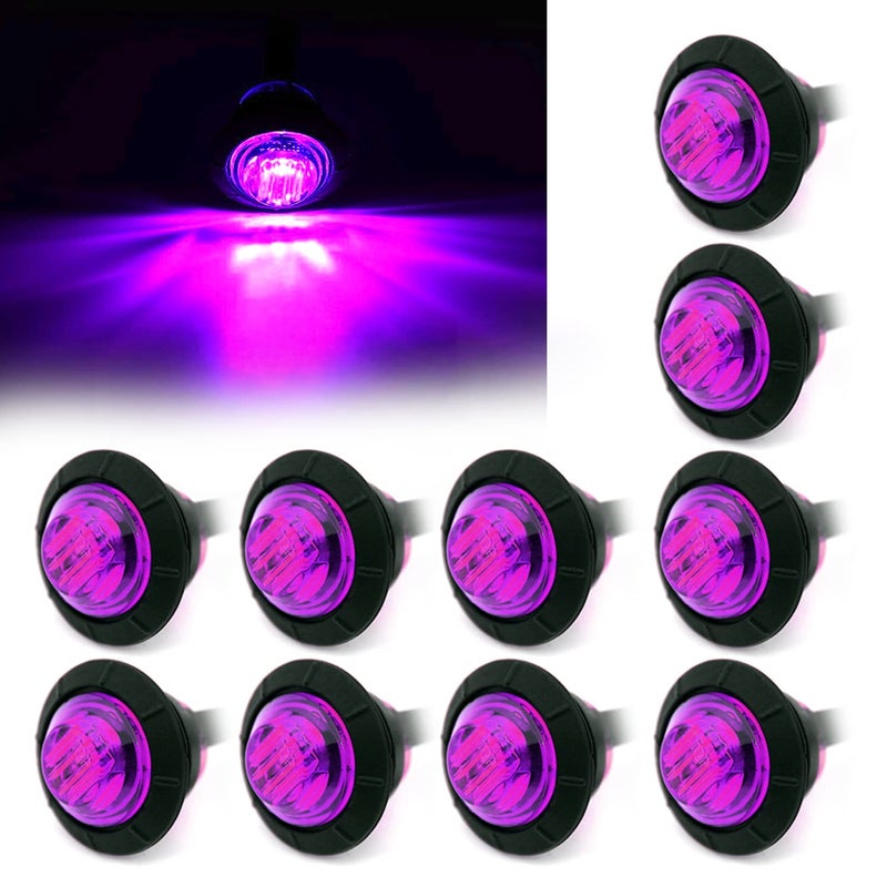 FXC 10x 3/4" Round LED Clearence Light Front Rear Side Marker Indicators Light for Truck Car Bus Trailer Van Caravan Boat, Taillight Brake Stop Lamp (Purple, 12V) - Image 1