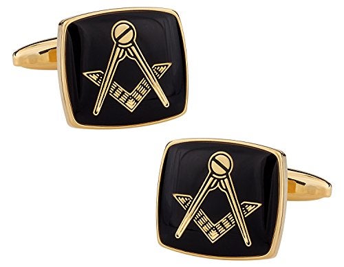 Cuff-Daddy Black Masonic Compass & Set Gold Cufflinks with Presentation Box - Image 1
