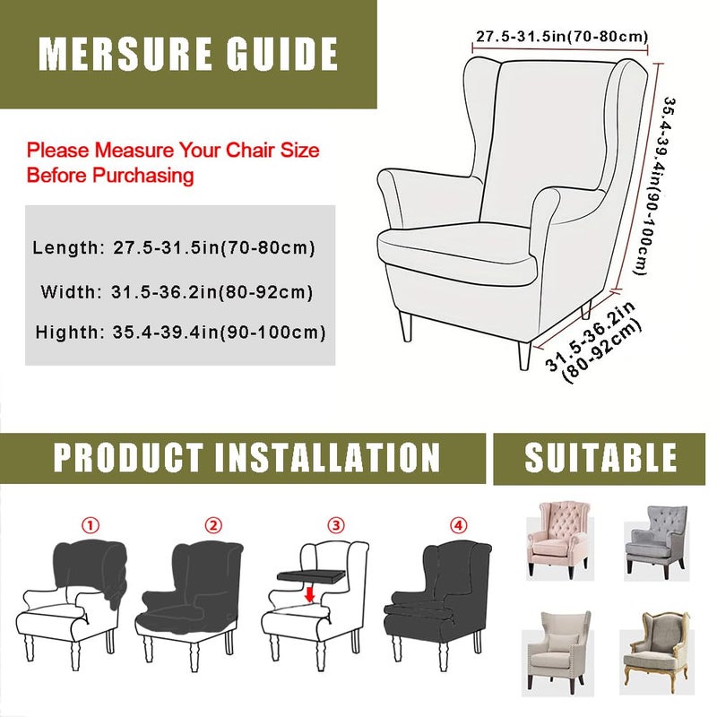 NILUOH Wingback Chair Slipcover, 2-Piece Stretch Wing Chair Cover with Separate Cushion Cover, Elastic Fit Furniture Protector, Washable Slipcover for Wingback Armchairs, Flower Field - Image 5
