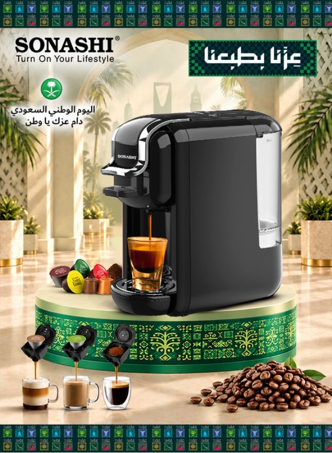 سوناشي ماكينة تحضير قهوة إسبريسو 3 في 1 متعددة الكبسولات 600 ml 1450 W SCM-4969 أسود - Image 1
