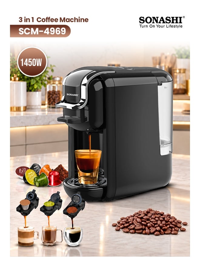 سوناشي ماكينة تحضير قهوة إسبريسو 3 في 1 متعددة الكبسولات 600 ml 1450 W SCM-4969 أسود - Image 1