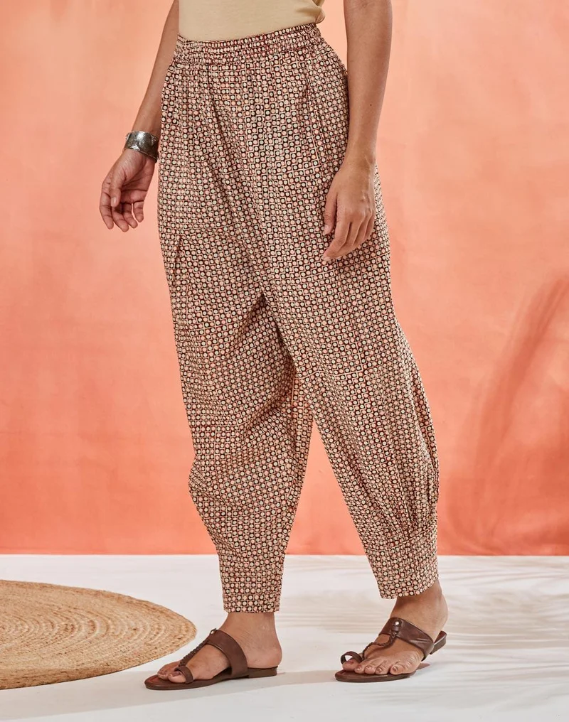 Fabindia Maroon Cotton Printed Bagru Salwar