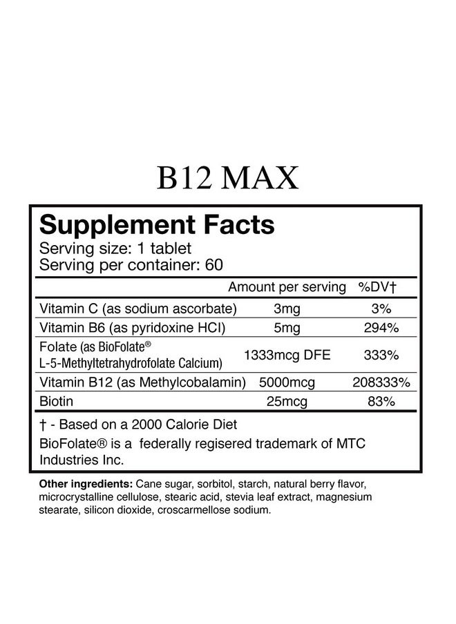 wellgenix - Wellgenix Bio-Available Sublingual B12 Max - Formulated for High Absorption - Nutritional Multivitamin B12, B6, Folate - Fast Dissolve (60 Ct) 2 Pack - Image 1