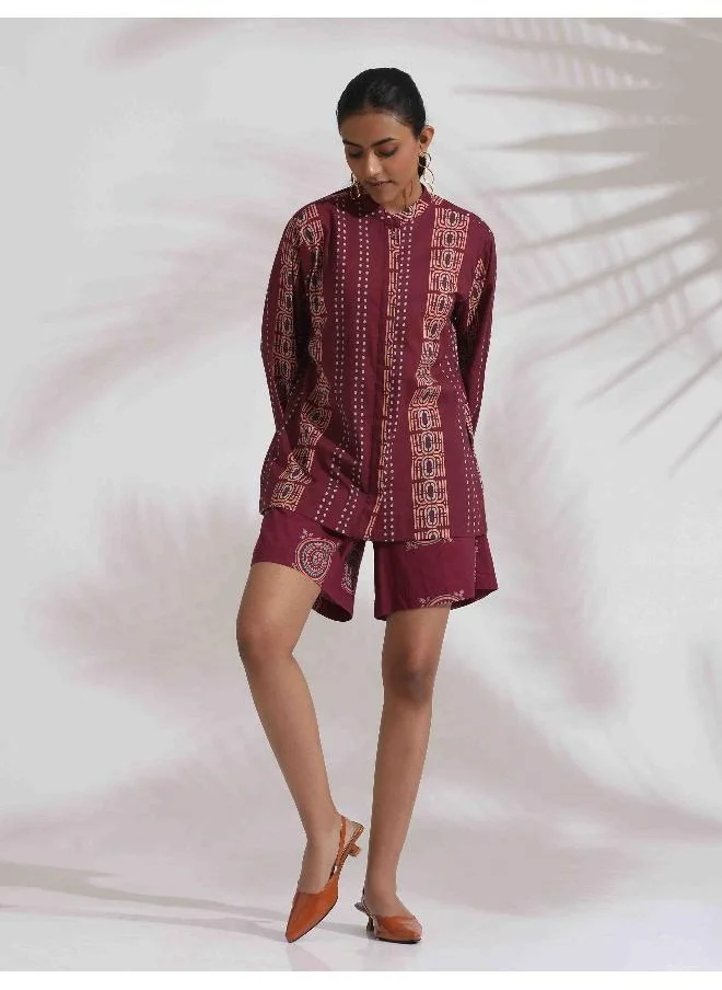 ترو برونز trueBrowns Purple Cotton Print Short Co-ord Set