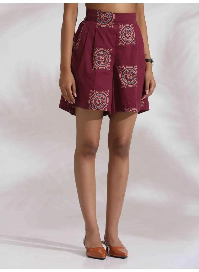 trueBrowns trueBrowns Purple Cotton Print Short Co-ord Set