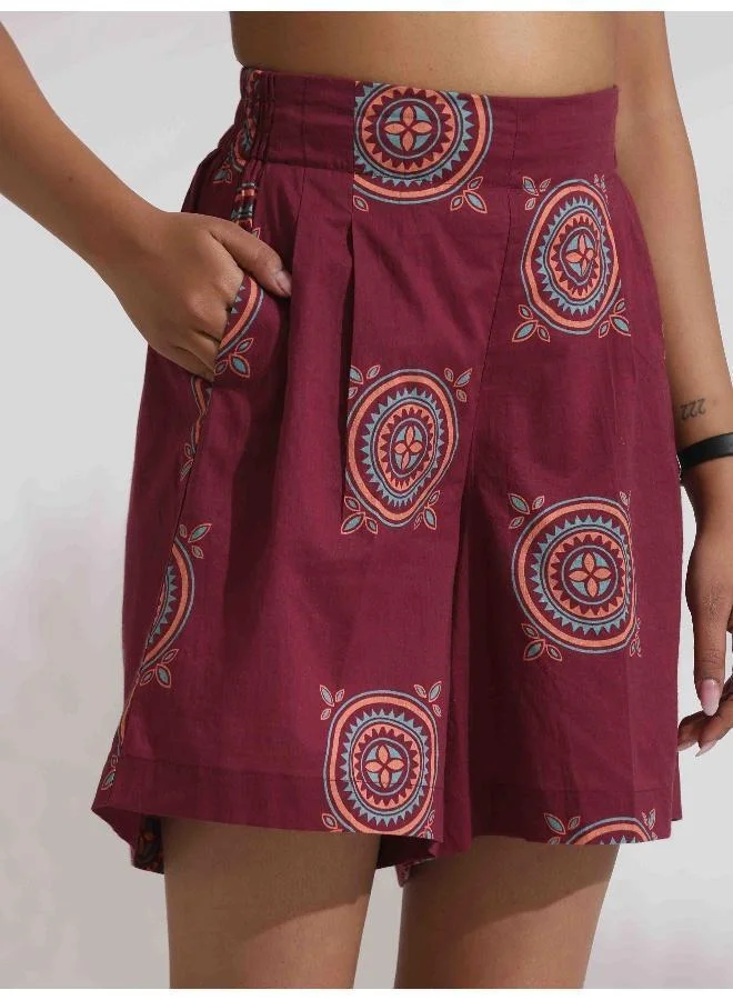 trueBrowns trueBrowns Purple Cotton Print Short Co-ord Set