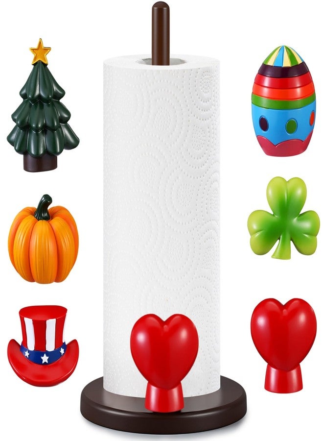 Tiangrid Magnetic Interchangeable Holiday Paper Towel Holder with 6 Seasonal Resin Ornaments - Wooden Pine Kitchen Countertop Decor Year - Round Festive Home Decor Gift - Image 1
