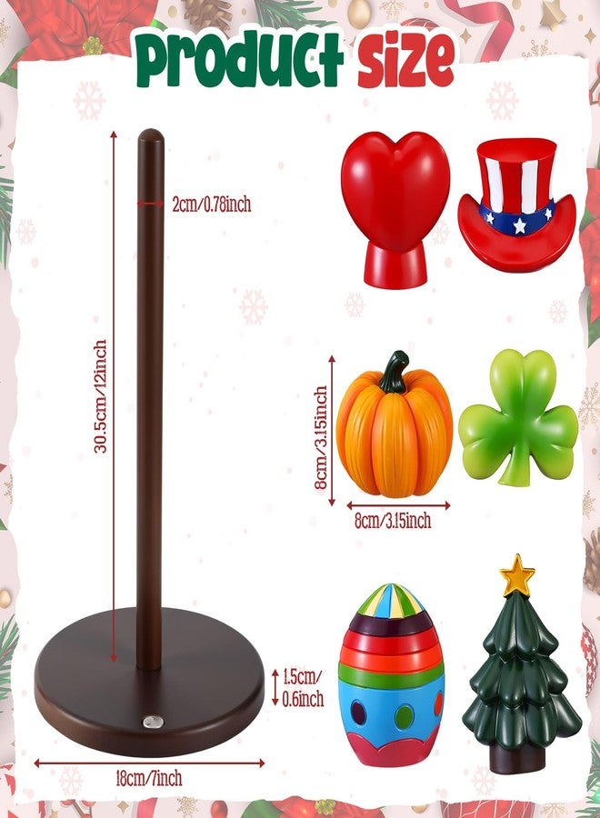 Tiangrid Magnetic Interchangeable Holiday Paper Towel Holder with 6 Seasonal Resin Ornaments - Wooden Pine Kitchen Countertop Decor Year - Round Festive Home Decor Gift - Image 2