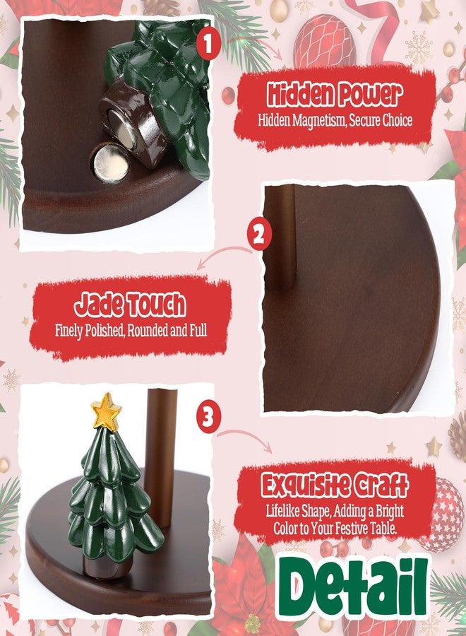 Tiangrid Magnetic Interchangeable Holiday Paper Towel Holder with 6 Seasonal Resin Ornaments - Wooden Pine Kitchen Countertop Decor Year - Round Festive Home Decor Gift - Image 3