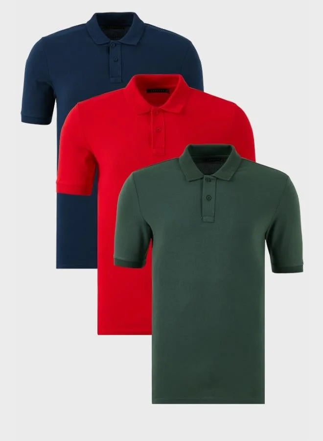 Buratti  Buratti Cotton Regular Fit Buttoned 3-Pack Polo Collar T-Shirt Men's Polo Collar T-Shirt 5902739S3 for Men | Best Price UAE
