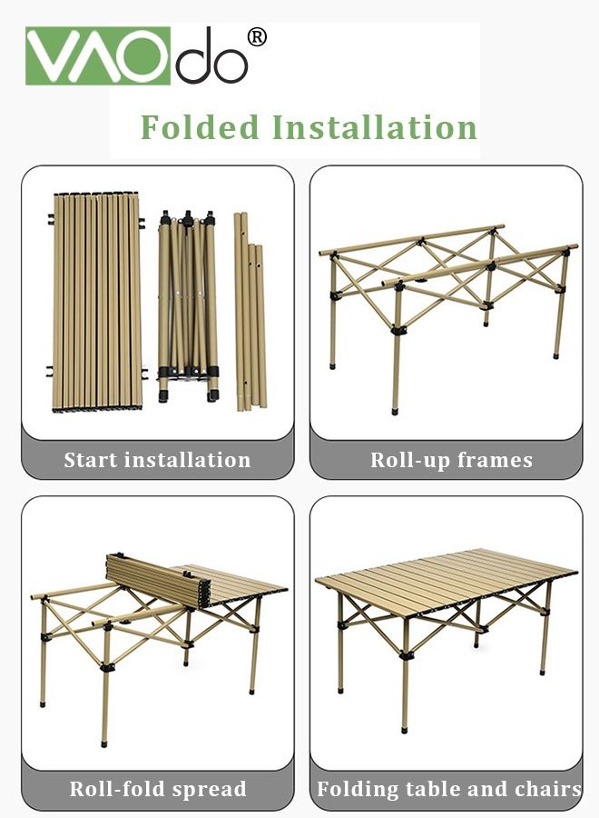 فاو دو طاولة قابلة للطي محمولة للتخييم من قطعة واحدة ومجموعة كراسي قابلة للطي من قطعتين، طاولة حديدية صغيرة بسطح قابل للطي، مكونات معززة ذات قدرة تحمل عالية، قاعدة مانعة للانزلاق، أثاث خفيف الوزن سريع التركيب للاستخدام الداخلي والخارجي للشواء والتجمعات والفناء، طاولة نزهة للتخييم - Image 5