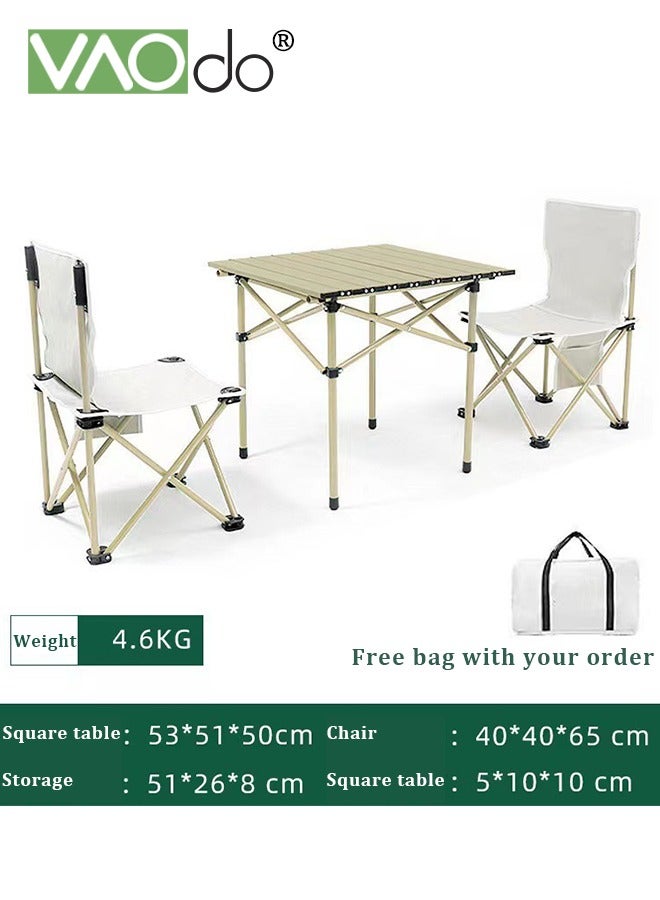 فاو دو طاولة قابلة للطي محمولة للتخييم من قطعة واحدة ومجموعة كراسي قابلة للطي من قطعتين، طاولة حديدية صغيرة بسطح قابل للطي، مكونات معززة ذات قدرة تحمل عالية، قاعدة مانعة للانزلاق، أثاث خفيف الوزن سريع التركيب للاستخدام الداخلي والخارجي للشواء والتجمعات والفناء، طاولة نزهة للتخييم - Image 3