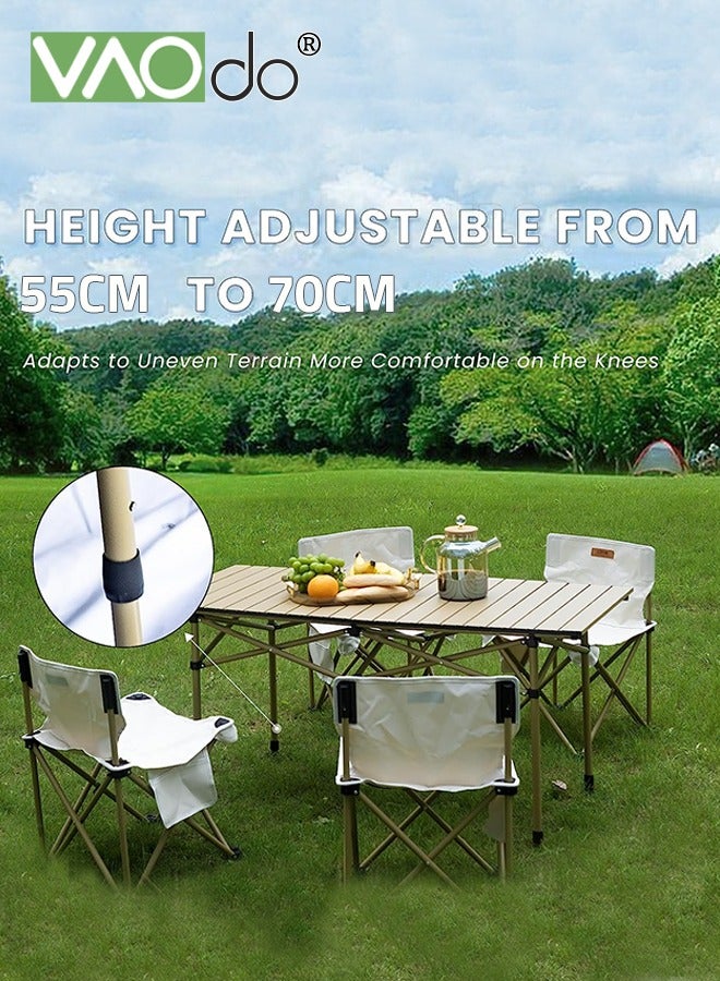 فاو دو طاولة قابلة للطي محمولة للتخييم من قطعة واحدة ومجموعة كراسي قابلة للطي من قطعتين، طاولة حديدية صغيرة بسطح قابل للطي، مكونات معززة ذات قدرة تحمل عالية، قاعدة مانعة للانزلاق، أثاث خفيف الوزن سريع التركيب للاستخدام الداخلي والخارجي للشواء والتجمعات والفناء، طاولة نزهة للتخييم - Image 4