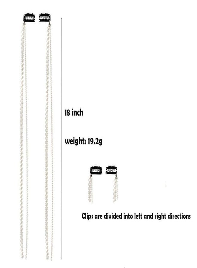 DHANABAPA Pearls Hair Chains, Punk Tassel Hair Clips Hair Extension 17.5 Inch Head Chain Hair Clip Hairpin for Women and Girls Night Club Party Daily Headwear, Hand Made Pearls Chain - 2 pcs. - Image 2