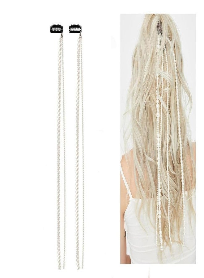 DHANABAPA Pearls Hair Chains, Punk Tassel Hair Clips Hair Extension 17.5 Inch Head Chain Hair Clip Hairpin for Women and Girls Night Club Party Daily Headwear, Hand Made Pearls Chain - 2 pcs. - Image 1