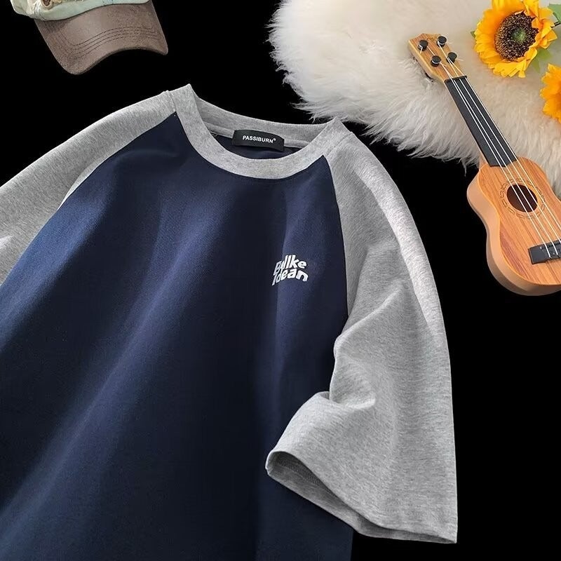 Teenager Summer Short-Sleeved T-Shirt Junior High School Students Korean Fashionable Loose All-Match Color Matching Shoulder Clothes For Boys - Image 3