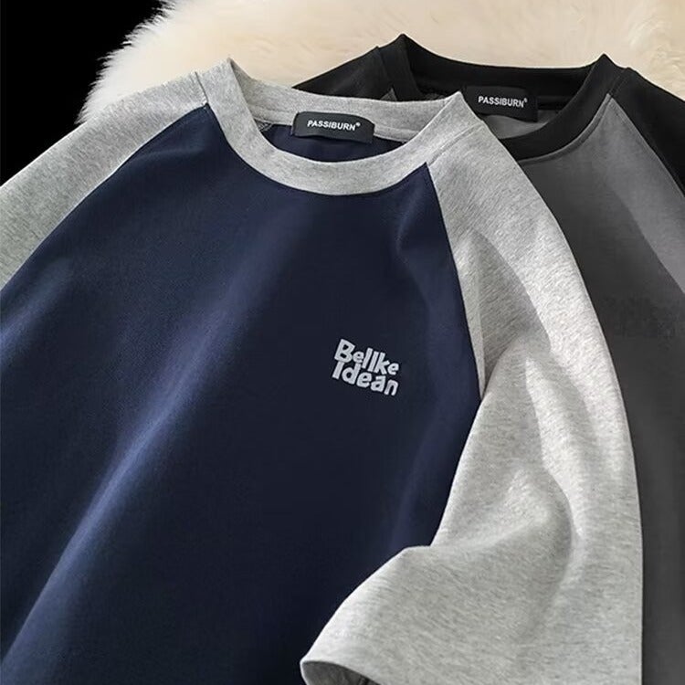 Teenager Summer Short-Sleeved T-Shirt Junior High School Students Korean Fashionable Loose All-Match Color Matching Shoulder Clothes For Boys - Image 1