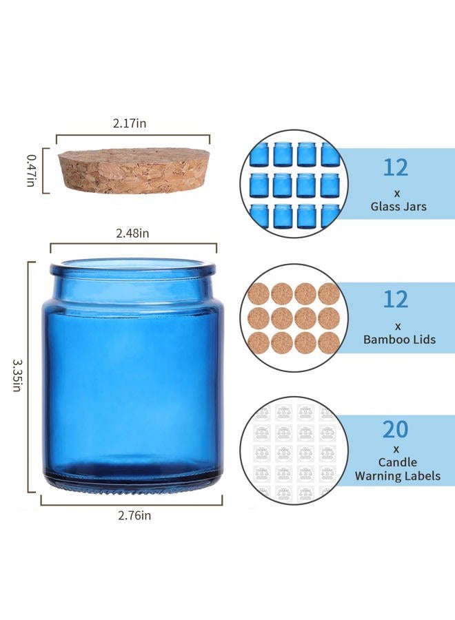 Lanttu 12Pcs Blue Candle Jars for Making Candles, 7.5oz Glass Jars with Wooden Lids and Labels, Candle Containers for DIY, Gifts, Candle Making Supplies, Table Decor - Image 3