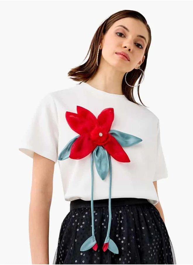 تواكستريمز Flower Applique T-shirt