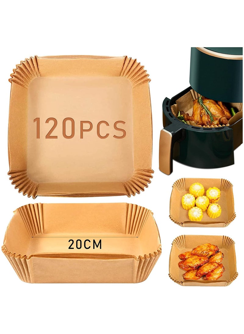 انفلكس 120 بطانة ورقية للاستخدام مرة واحدة لمقلاة الهواء، بطانات مقلاة الهواء مربعة، ورق خبز لمقلاة الهواء مقاوم للماء، ورق زبدة للخبز والتحميص في الميكروويف، 7.9 بوصة/20 سم، مربع - Image 1