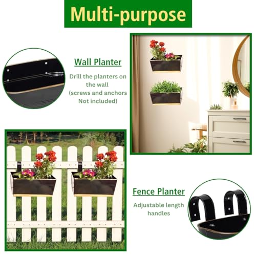 ecofynd 16 Inches Apollo Railing Planters for Balcony, Hanging Pots for Plants, Wall Hanging Decorative Planters for Vertical Garden, Pack of 3, (Black) - Image 4