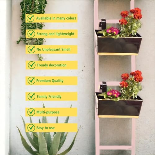 ecofynd 16 Inches Apollo Railing Planters for Balcony, Hanging Pots for Plants, Wall Hanging Decorative Planters for Vertical Garden, Pack of 3, (Black) - Image 5